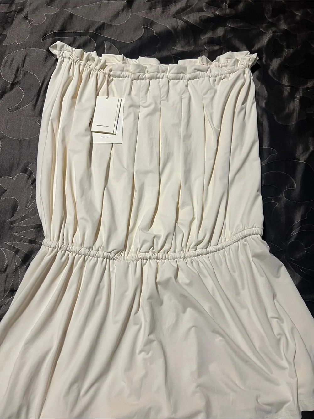 NWT Peppermayo Leighton Strapless Mini Dress Ivory Cream Drawstring Women’s XS/S - Picture 12 of 14